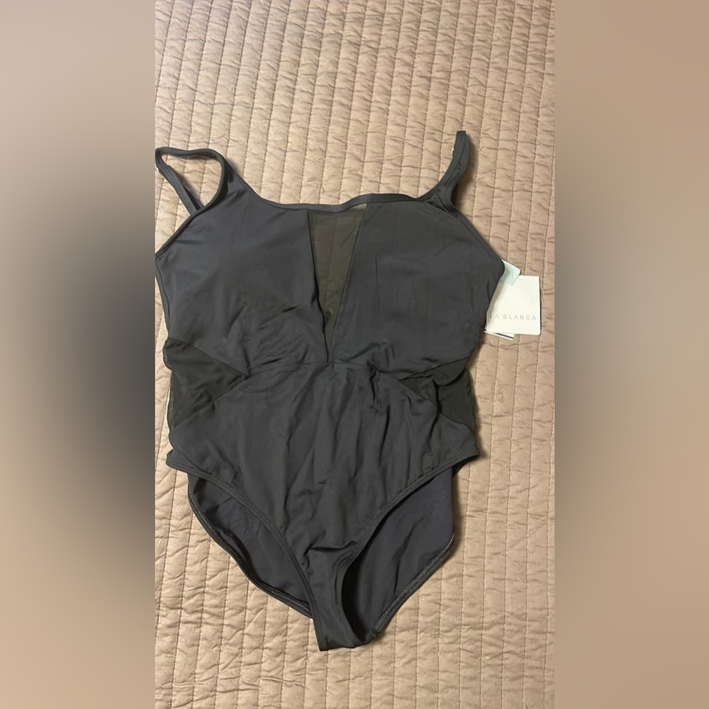 NWT. LaBlanca Black Mesh One-Piece Swimsuit size 14